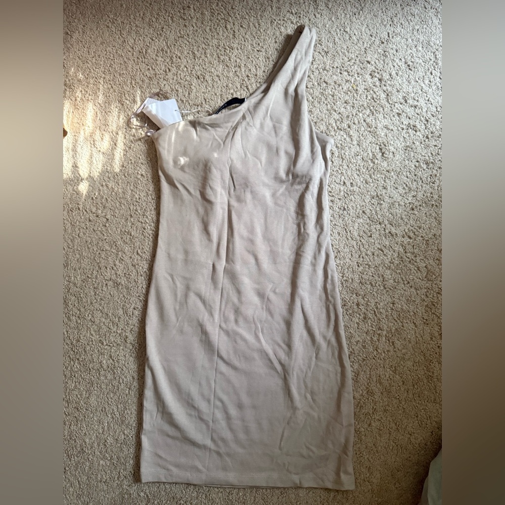 Bershka One Shoulder Dress Beige color